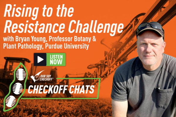 Professor Bryan Young next to the Checkoff Chats podcast logo